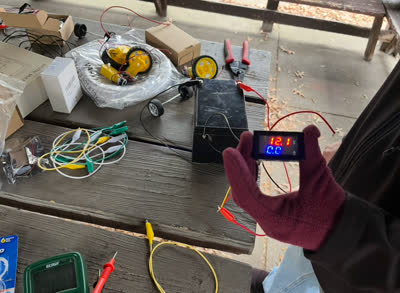 Mike and Greg testing solar panel performance on a cloudy day
