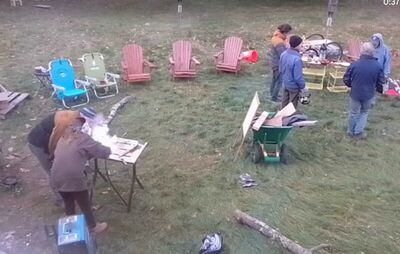 Wide view of outdoor welding workshop